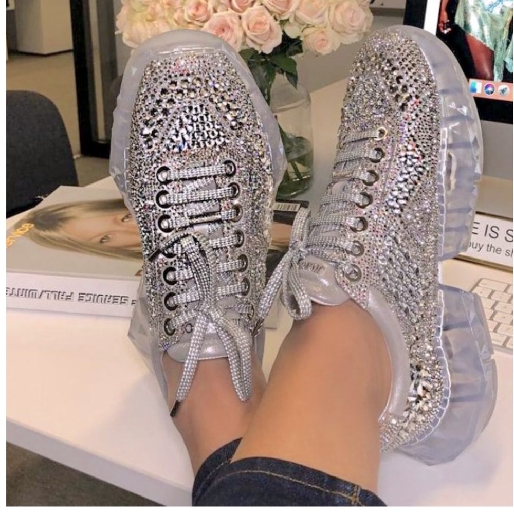 NWOT  designer Swarovski Crystals Tennis Shoe